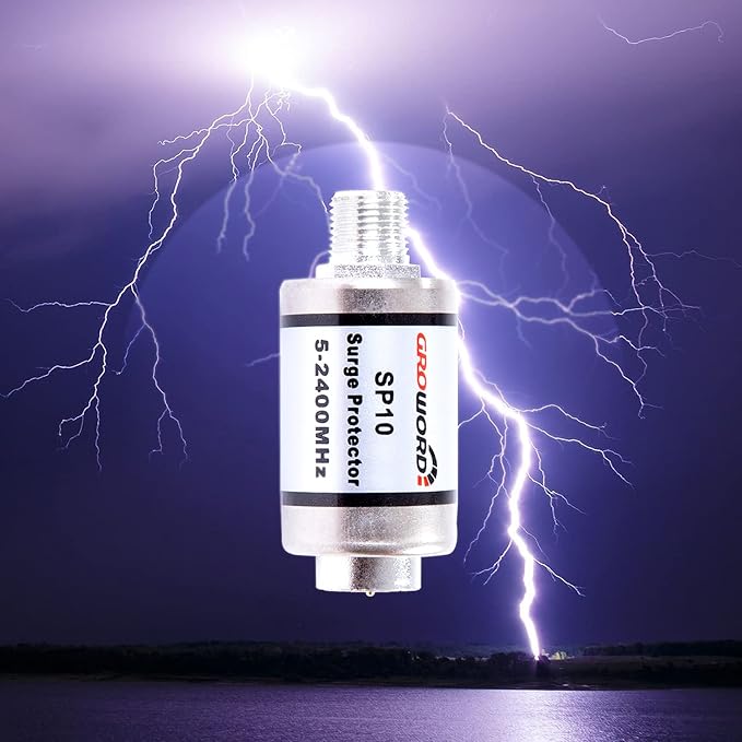 Coaxial Surge Lightning Protector for Coaxial TV Antenna and Satellite in-Line 75 Ohm 5-2500MHz, 2 Pack Hum/Buzz/Noise Eliminator,Low Loss (5-2400MHz)