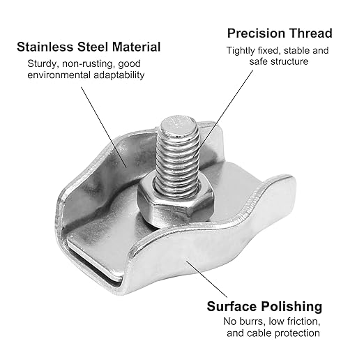 10 Pcs M5 Stainless Steel Single Wire Rope Clips, Simplex Bolt Cable Clamp for 3/16 Inch Diameter Wire Cable