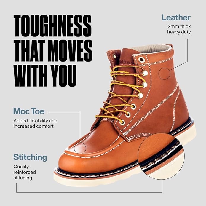 EverBoots Mens Work Boots for Men, Leather EverFit Lightweight Comfort Boot, Anti Slip & Shock Absorption, Soft Oil Grain, Goodyear Welt, Industrial Construction, Roofing, Electrician