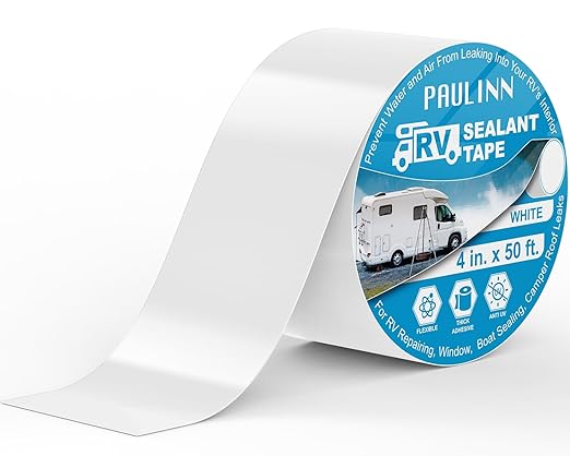 PAULINN RV Camper Roofing Repair Sealant Tape White, 4 Inch X 50 Foot Natural Rubber Roof Sealing Tape, UV & Weatherproof Roof Seal Tape for RV Camper Trailer Boat Sealing Leak Repair