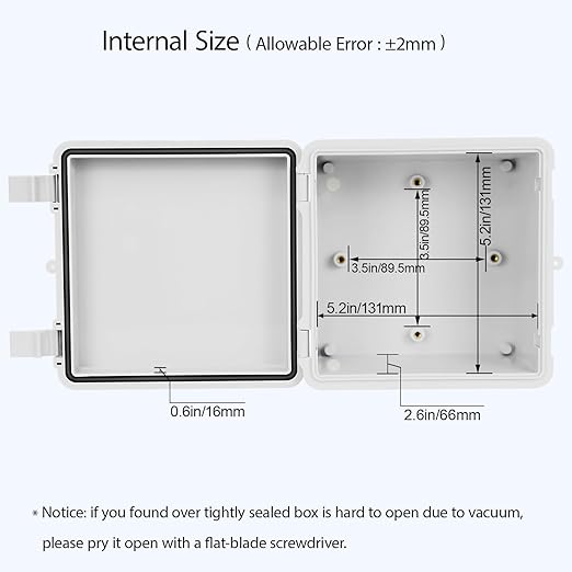 Junction Box, ABS Plastic IP65 Waterproof Dustproof Universal Electrical Enclosure Hinged Shell Outdoor and Indoor Usage Project Box, 5.9"x 5.9"x 3.5"(150x150x90mm), 2 Pack