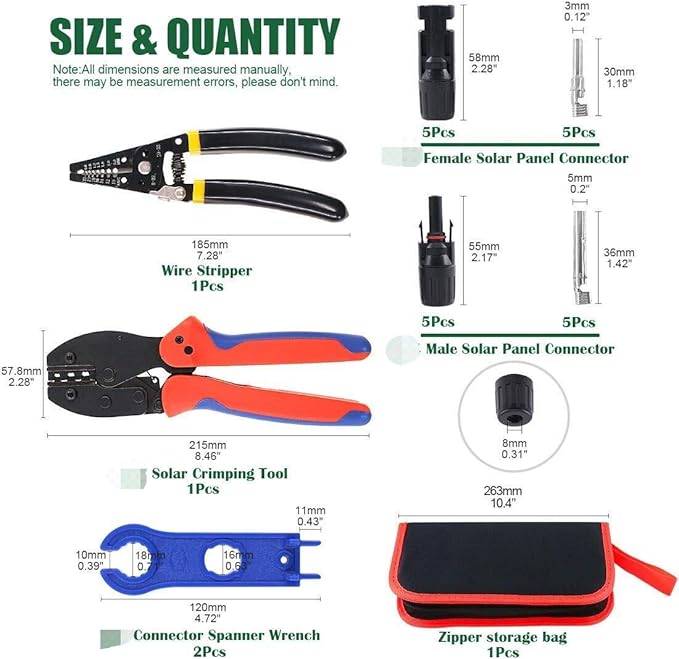 Keadic Solar Crimping Tools Includes Solar Panel Connectors, Solar Cable Connectors, Spanner Wrench, Solar Solar Crimper Tool Kit for 2.5/4.0/6.0mm² MC3 MC4 Solar Panel ﻿