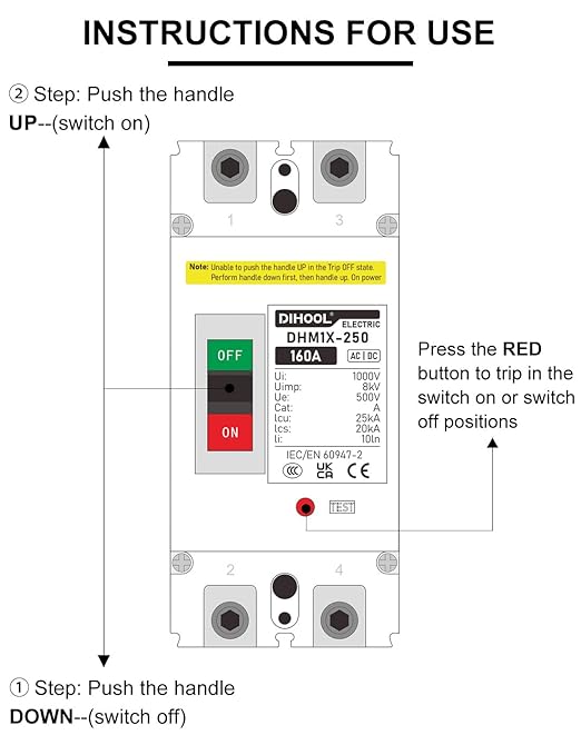 DIHOOL DC Main 160 Amp Circuit Breaker, 500V Battery Disconnect Switch, Master Switch for Boat Trolling Motor Marine ATV Trailer