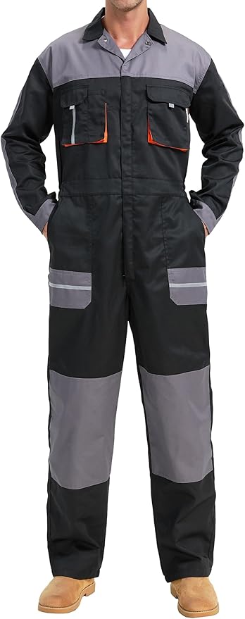 Men's Work Coveralls Multi Pockets Garage Work Jumpsuit Zip Coverall One Piece Workwear Mechanic Overalls