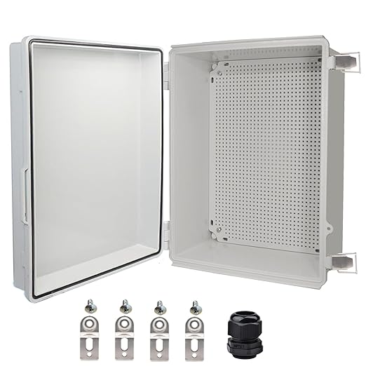 Waterproof Electrical Box, IP67 Junction Box Stainless Steel Latch Hinged Grey Cover Project Enclosure with Wall Bracket 16.1"x12.2"x7.1"
