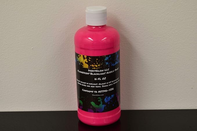 DirectGlow 16oz UV Blacklight Reactive Fluorescent Acrylic Paints (Pink)