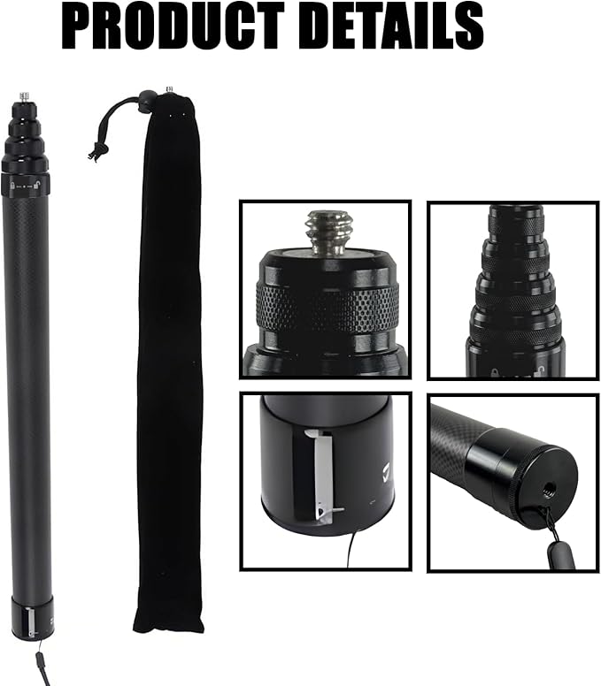 110"/2.8m Carbon Fiber Invisible Selfie Stick,9.2ft Extended Super Long Pole for Insta360 X5/X4 Insta 360 X3 ONE X2, ONE R, ONE X, ONE GO 3S 3 2 Gopro Max Action Camera Accessories (2.8m/9.2ft)