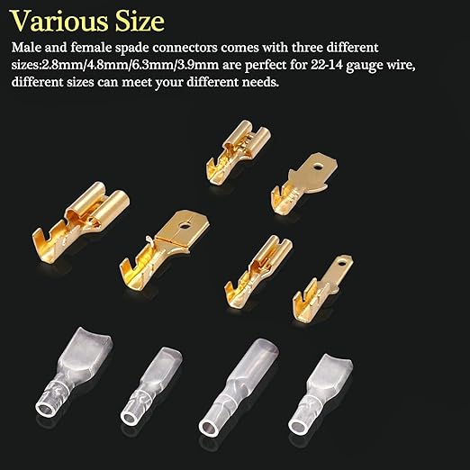 Twidec/360Pcs 2.8/4.8/6.3mm Quick Splice Male and Female Wire Spade Connector Crimp Terminal Block Assortment Kit Golden with Insulating Sleeve for Electrical Wiring Car with Wire Crimper Tool