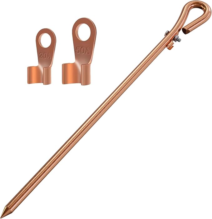 Portable Grounding Rod,Grounding Pin with Ground Wire Lug,Great for Electric Fences,Generator,Antennas,Satellite Dishes,Ground Post Pin,Tie Out Stake (1PCS Grounding Rod)