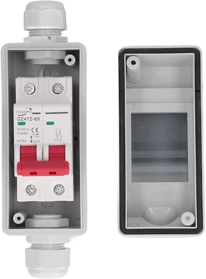 Miniature Circuit Breaker 32A for Solar Panels Outdoor DC500V Disconnect Switch with IP65 Rated DIN Rail Enclosure and RV Breaker Box