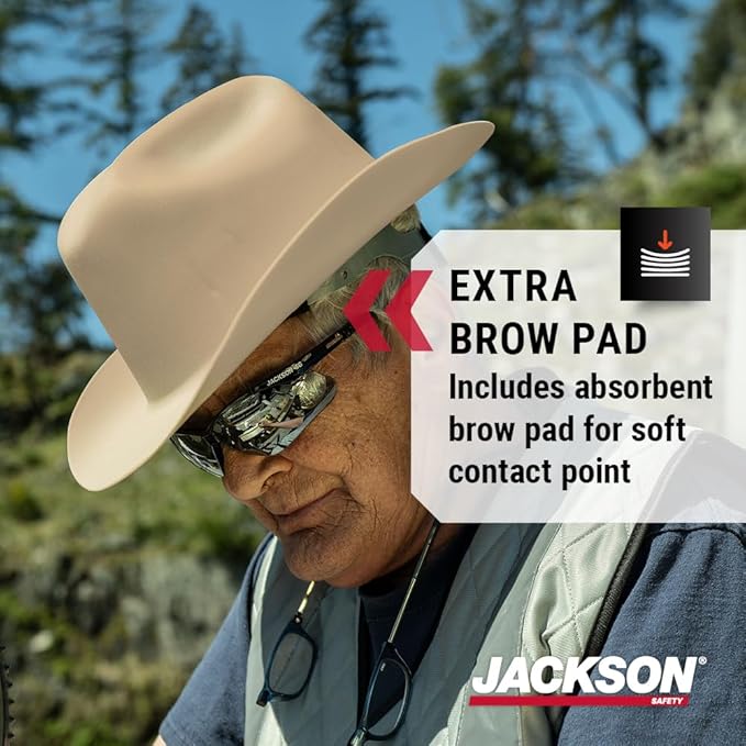 Jackson Safety Cowboy Hard Hat - Non-Vented, Full Brim, 4-Point Ratchet Suspension Safety Helmet for Men & Women - ANSI Z89.1 Class E & OSHA Compliant - Made in USA