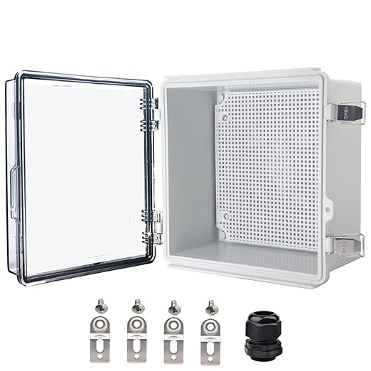 Waterproof Electrical Box, IP67 Junction Box Stainless Steel Latch Hinged Clear Cover Project Enclosure with Wall Bracket 8" x 8" x 5"