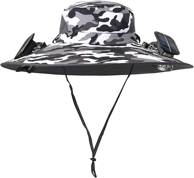 Men Women Wide Brim Sun Hats with 2 Solar Fan Waterproof Breathable Bucket Hat Outdoor Fishing Hat for Hiking Camping