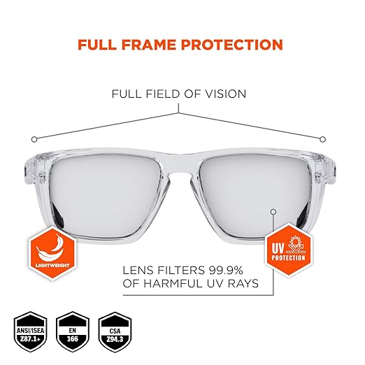 Ergodyne Skullerz SIXTEN Safety Glasses with Side Shields, Anti Fog + Anti Scratch, ANSI z87.1 with Protective Microfiber Eyewear Cleaning & Storage Bag