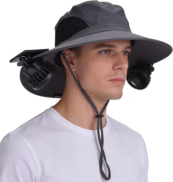 EINSKEY Solar Powered Fan Hat, UPF50+ Wide Brim Bucket Hat with Ultralight Clip-On Fans for Outdoor Hiking Fishing Gardening