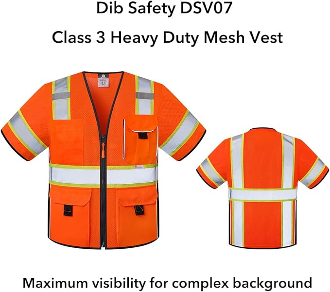Dib Safety Reflective Mesh Vest ANSI Class 3, High Visibility with Pockets and Zipper, Made with 3M Reflective Tape, Orange L