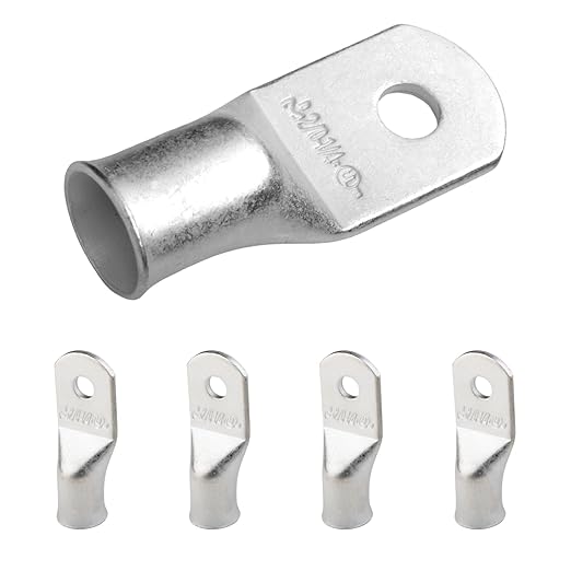 SELTERM 5pcs 2/0 AWG 1/4" Stud Tinned Copper Wire Lugs, Battery Lugs, Ring Terminals, Battery Cable Ends, 00 Gauge Ring Terminal Connectors, UL Marine Grade Electrical Battery Terminal Connectors