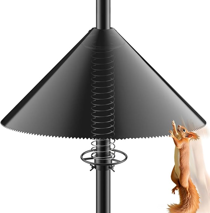 Squirrel Baffle for Bird Feeder Pole - Polycarbonate Bird Feeder Baffle with Stainless Steel Spring for Better Protection, 19 Inch Squirrel Guard for Outside Pole Mount, Metal Buckle