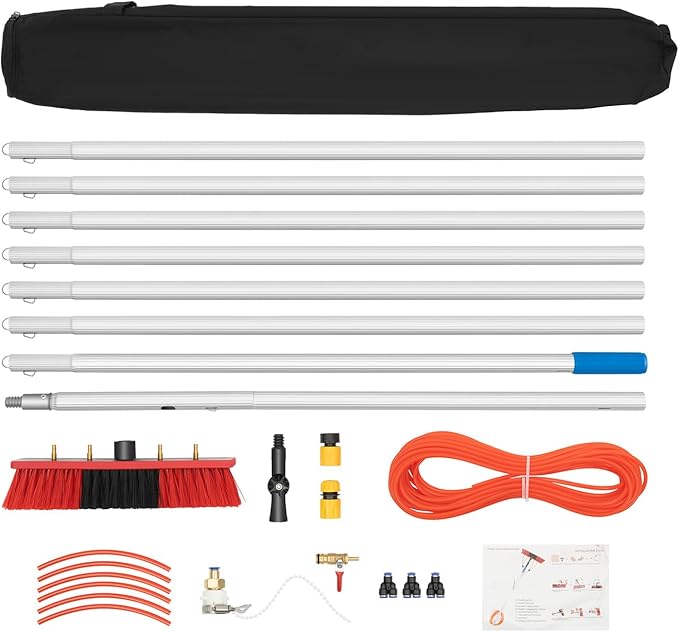 Window Cleaning Tool, Extendable Window Glass Cleaning Tool, Telescopic Roof Cleaning Long Handle Pole Cleaner Brush for Solar Panel, House Siding, Pool, RV,26.25Ft
