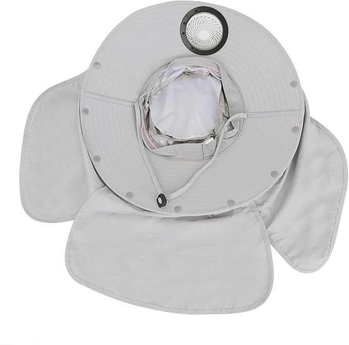 Extra Wide Brim Solar Fan Hat, Mens Fishing Hat with Fan, Neck Flap Sun Hat, UPF 50+ Solar Powered Cooling Cap Fisherman Hats