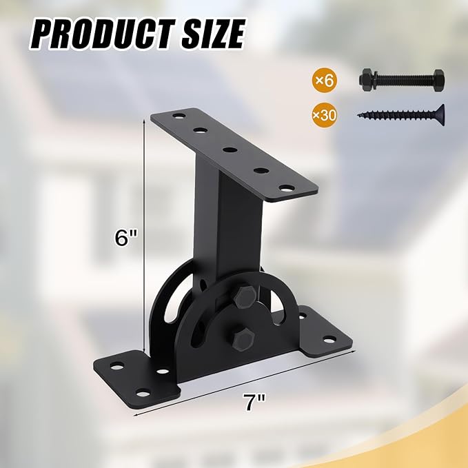 Heavy Duty Roof Riser Brackets Kit, 3 Pcs, Adjustable Angle Pergola Brackets, Black Powder-Coated, Carbon Steel, Wall Mount
