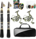 Telescopic Fishing Rod and Reel Combo, 2PCS 5.9FT Collapsible Fishing Pole Set with Pre-Loaded Spinning Reel Lures and Carrier Bag, Saltwater Freshwater Fishing Gear for Adults