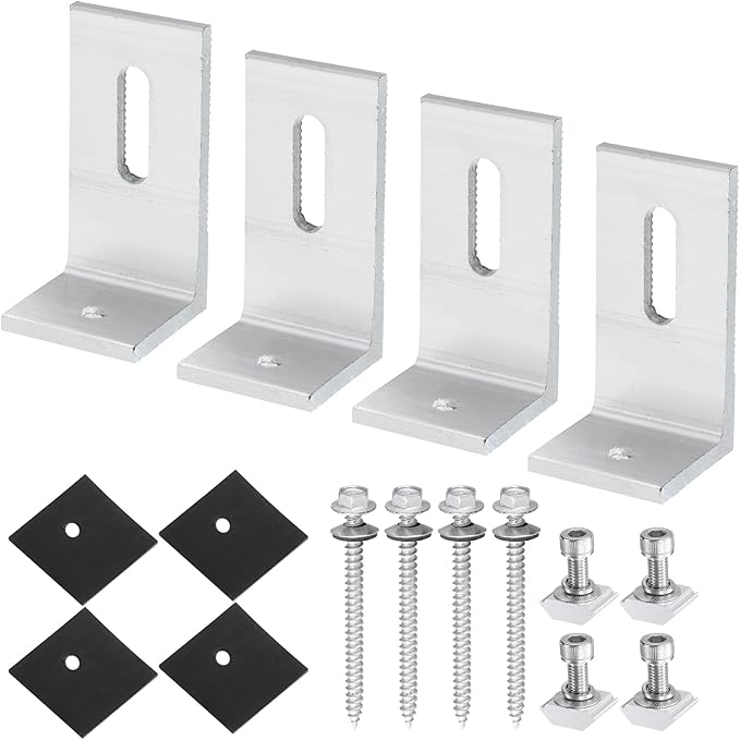 uxcell 4Pcs Solar Panel Mounting L Brackets with Rubber Pad, Aluminum Alloy Solar Panel System Install Accessories for PV Mounting System
