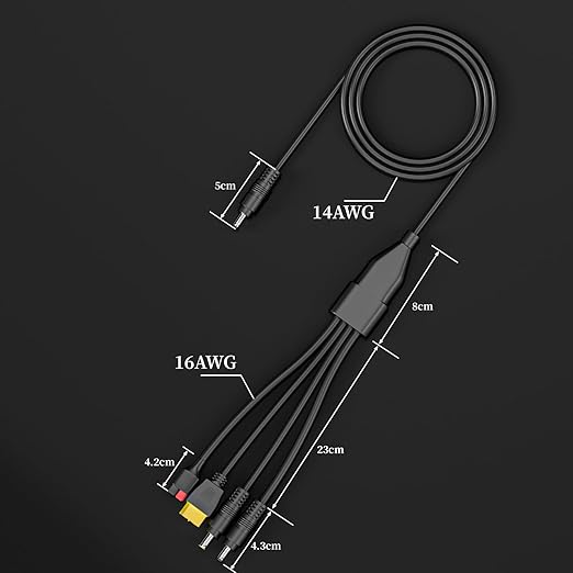 Goupchn 4-in-1 DC Adapter Extension Cable 6.56ft DC5521 to 45A Connector XT60 DC 5.5mm 8mm Connectors for Portable Solar Panel, Power Station
