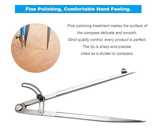 ZLKSKER 10 inch Professional Woodworking Compass with Pencil Holder Lockable Wing Divider for Carpenter Leather Work Compass Scribe, Geometry Drafting