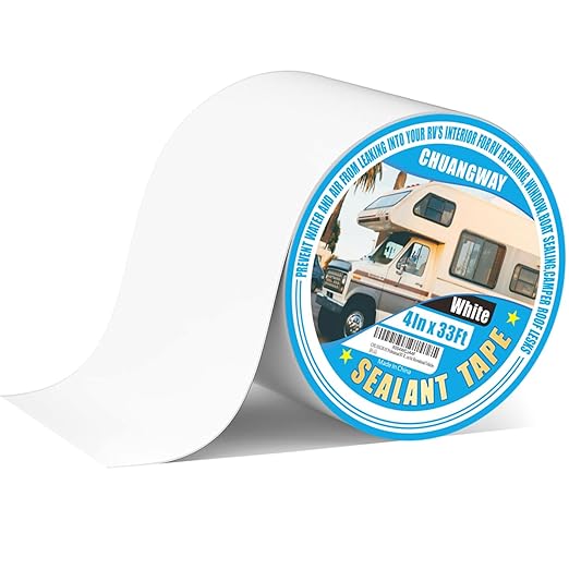 RV Roof Tape white, 4" x 33' Automotive Butyl Sealant Tape for Processing, UV Resistant, Waterproof, Used for RV Roofs, Campervans, Trailers, Boat Seal Leak Repairs, Windows, Headlights (4INCH X33FT)