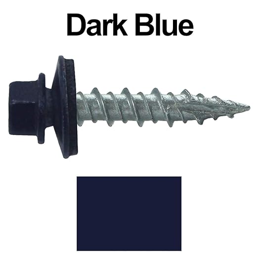 Metal Roofing Screws: (250) 10 x 1 Dark Blue Hex Head Sheet Metal Roof Screw. Self Starting Metal to Wood siding Screws. EPDM Washer. Colored Head