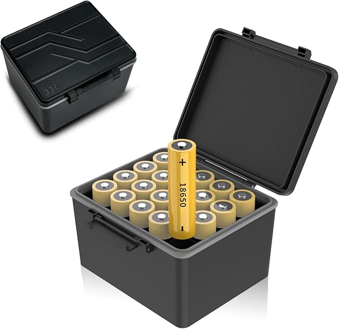 JJC 20 Slots 18650 Battery Case, High Capacity Water-Resistant Anti-Shock Anti-Dust, 18650 Battery Organizer