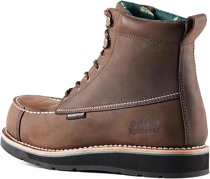 Golden Retriever 6''Composite/Soft Toe Work Boots For Men,Waterproof Wedge Moc Toe, Oil/Slip Resistant, Leather Welt, Industrial Construction Durty work Boots,EH G6155-G6255-G6355