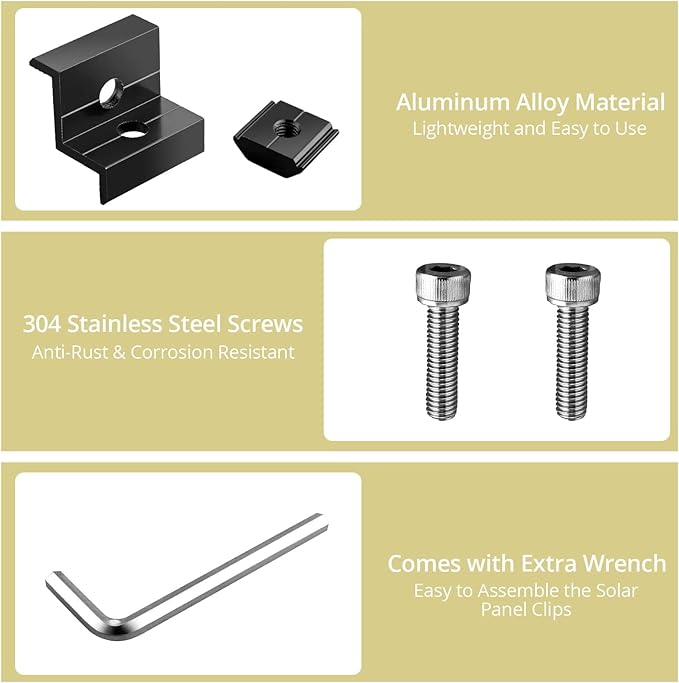 10pcs Solar Panel End Clamp 30mm/35mm, Anbte Aluminum Z Brackets for Solar Panels Solar Mounting Brackets Kit with Nuts Bolts for Solar Panel Pv Mounting System Install Accessories (Black)