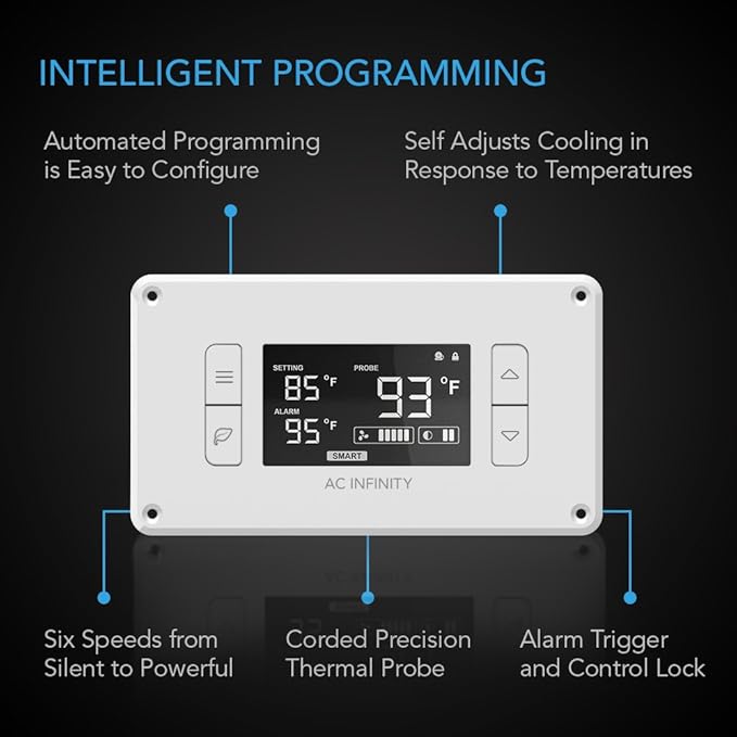 AC Infinity AIRPLATE T8 White, Quiet Cooling Dual-Fan System 6" with Thermostat Control, for Home Theater AV Cabinets
