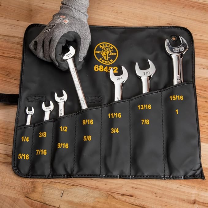 Klein Tools 68452 Open End SAE Wrench Set, 7-Piece With Rolling Pouch