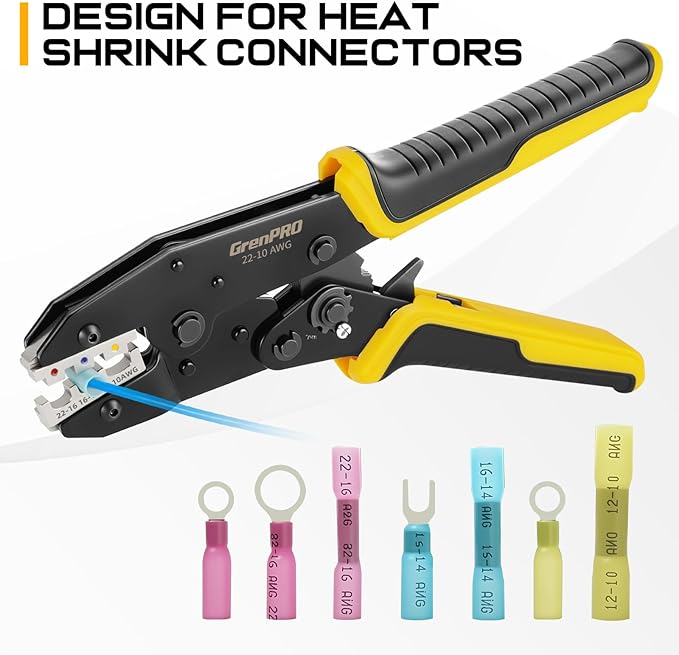 Wire Crimper Tool for Insulated Electrical Wire Connectors, AWG22-10 Terminal Crimper Pliers, Yellow Black Handle Crimping Tool
