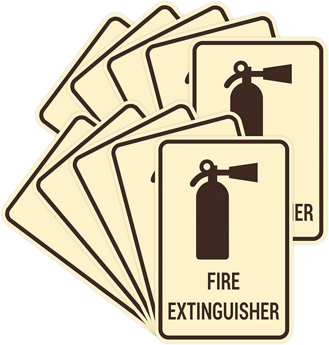 Signs ByLITA Portrait Round Fire Extinguisher Sign with Adhesive Tape, Mounts On Any Flat Surface (Ivory/Dark Brown) - Medium (10 Pack)