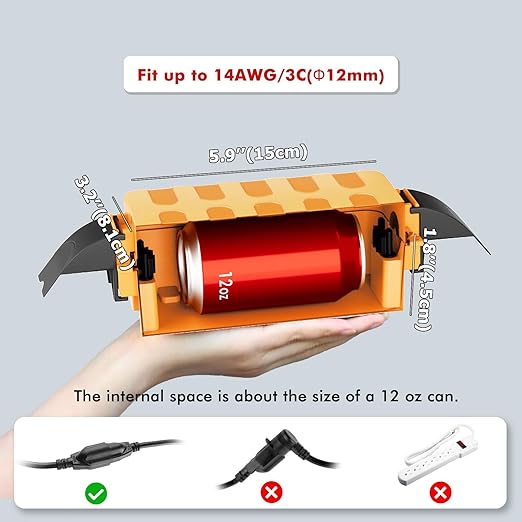 Flemoon IP55 Small Outdoor Electrical Box Waterproof (Inner 5.9 x 3.2 x 1.8inch), Extension Cord Cover with Detachable Awning Covers for Plug, Outlet, Holiday Lights, Orange