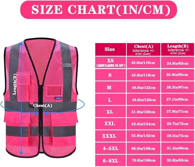 A-SAFETY High Visibility Mesh Safety Reflective Vest with Pockets and Zipper,Hi Viz Work Vest for Men Women (Pink Mesh L)