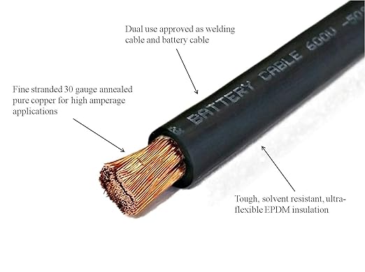 WNI 2 Gauge 5 Feet Black 5 Feet Red 2 AWG Ultra Flexible Welding Battery Copper Cable Wire - Made in The USA - Car, Inverter, RV, Solar