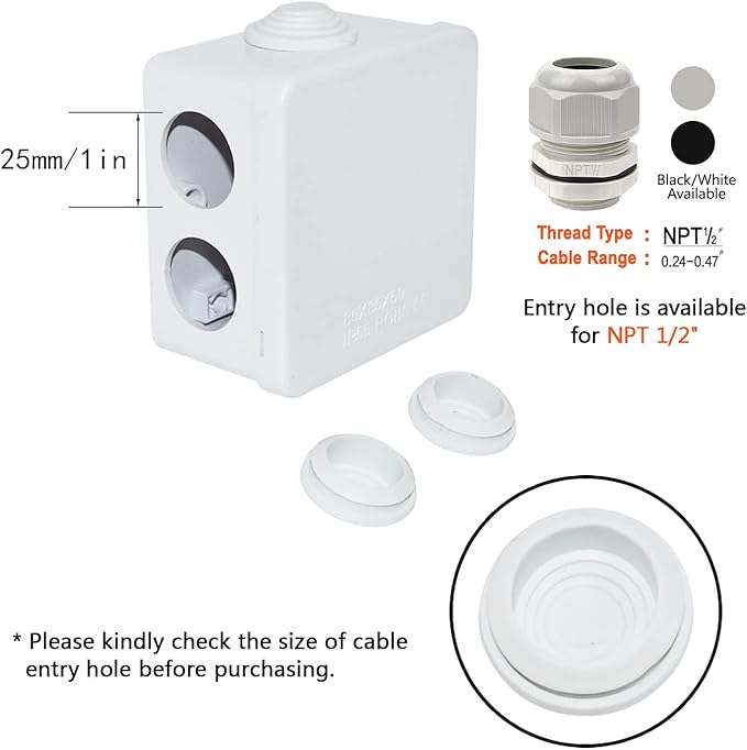 LeMotech Junction Box, ABS Plastic IP55 Water Resistant and Dustproof, Universal Electrical Enclosure, Outdoor and Indoor Project Box, 3.4" x 3.4" x 2", White (Pack of 2)