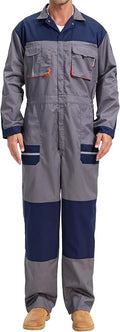 Men's Work Coveralls Multi Pockets Garage Work Jumpsuit Zip Coverall One Piece Workwear Mechanic Overalls