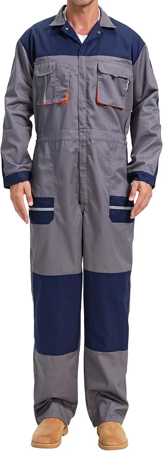 Men's Work Coveralls Multi Pockets Garage Work Jumpsuit Zip Coverall One Piece Workwear Mechanic Overalls