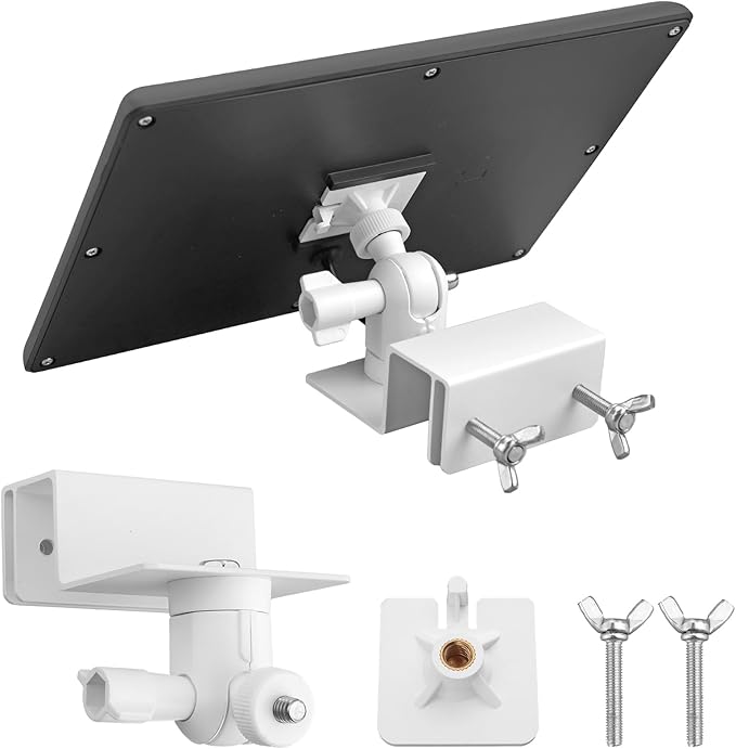 Anbte 1PCS Adjustable Gutter Mount for Ring Solar Panels & Security Cameras, Aluminum Solar Bracket with Standard 1/4 inch-20 Threaded Bracket, Weatherproof, Outdoor Wall Mounting Accessories, White