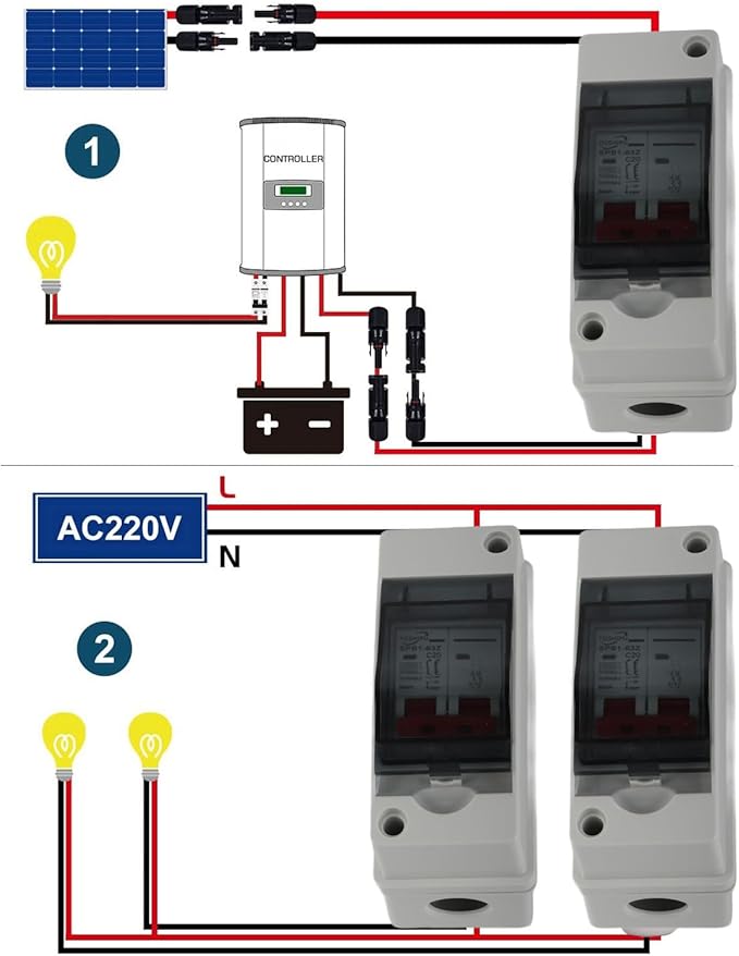 Miniature Circuit Breaker Solar DC Isolator Switch 20A for Outdoor Photovoltaic PV Solar Panels Disconnect IP65 DIN Rail Enclosure RV Breaker Box DC500V