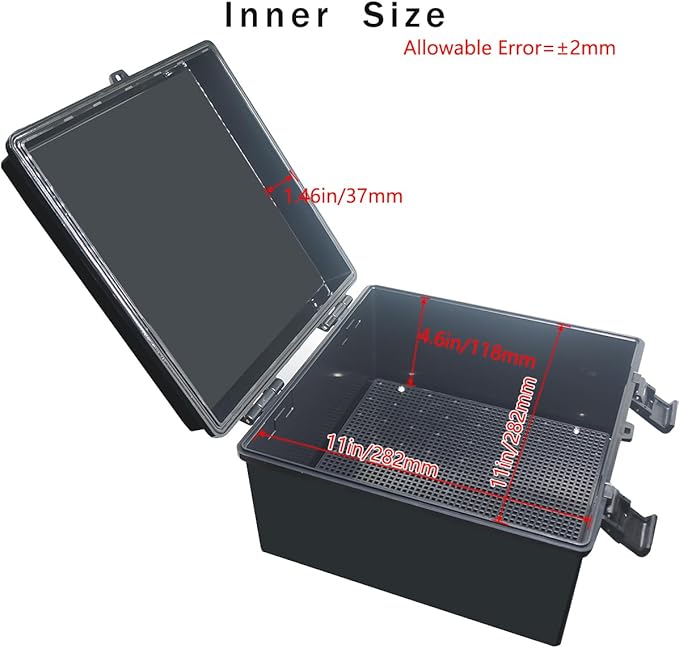 Junction Box, Hinged Black Cover IP67 Waterproof ABS Project Box with Mounting Plate Electrical Box Enclosure with Wall Bracket 11.8 x 11.8 x 6.7inch(300x300x170mm)