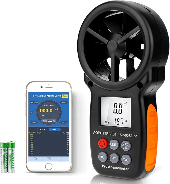Bluetooth Anemometer,CFM Air Flow Velocity Tester, Digital Wind Speed Gauge Meter with 14℉-113℉ Wind Temperature Measuring and USB Data Export