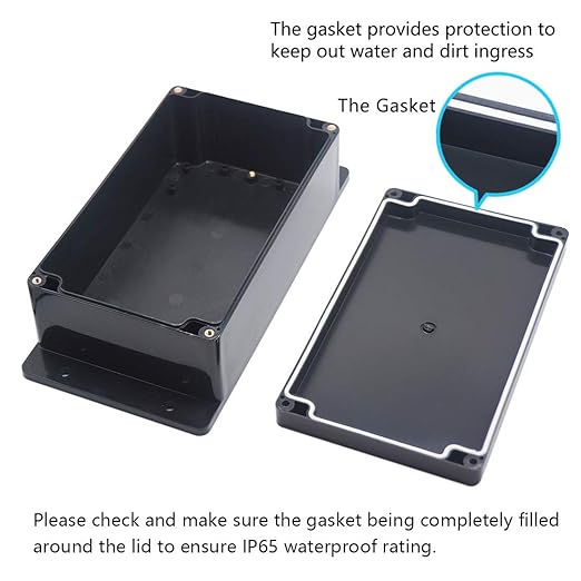 Zulkit Junction Box ABS Plastic Dustproof Waterproof IP65 Universal Electrical Boxes Project Enclosure with Fixed Ear Black 7.87 x 4.72 x 2.95 Inch (200 x 120 x 75 mm)(Pack of 2)