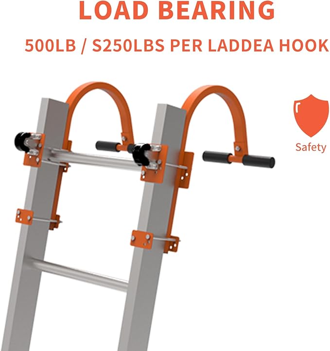 Roof Ladder Hooks,Heavy Duty Steel Extension Ladder Stabilizer for Roof,Ladder Roof Hook with Wheel Extension Ladder Rubber Grip T-Bar for Roof Ridge 2 Pack